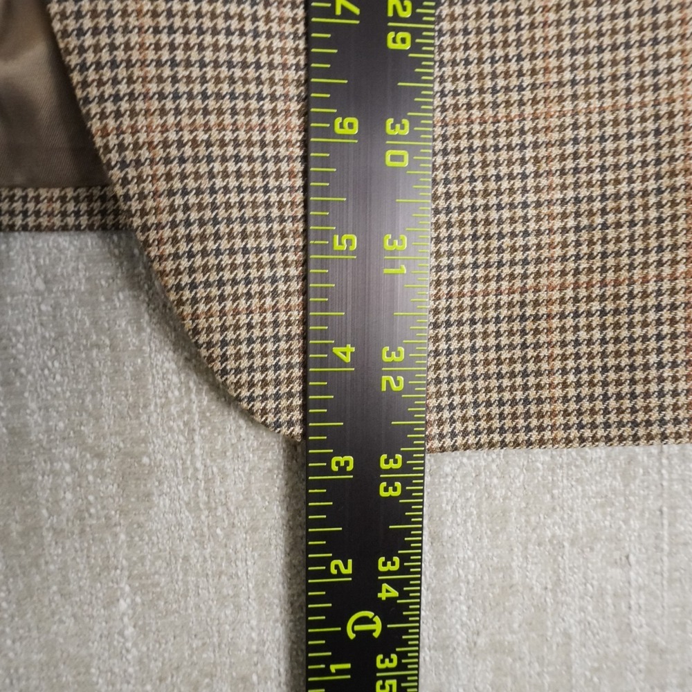 Ralph Lauren Beige Plaid Houndstooth Two Button Blazer Sport Coat 46R Silk Wool - Picture 3 of 10
